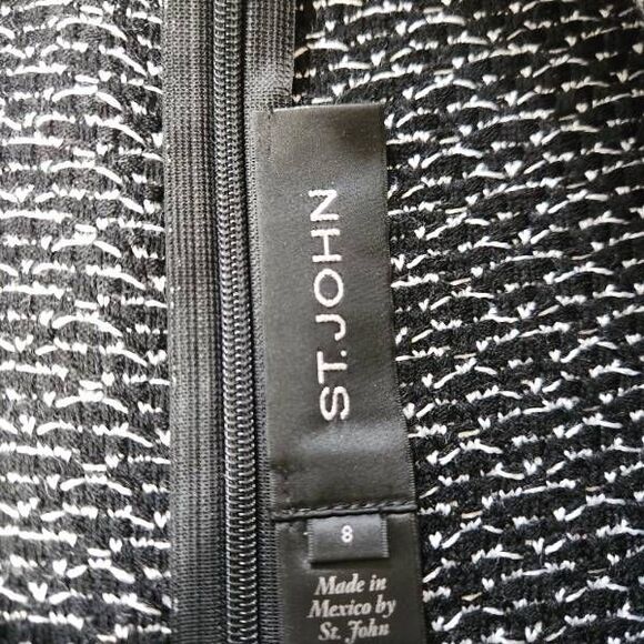 St. John Collection Lela Chevron Tweed Knit Wool Sheath Dress Sz 8 - Picture 3 of 5